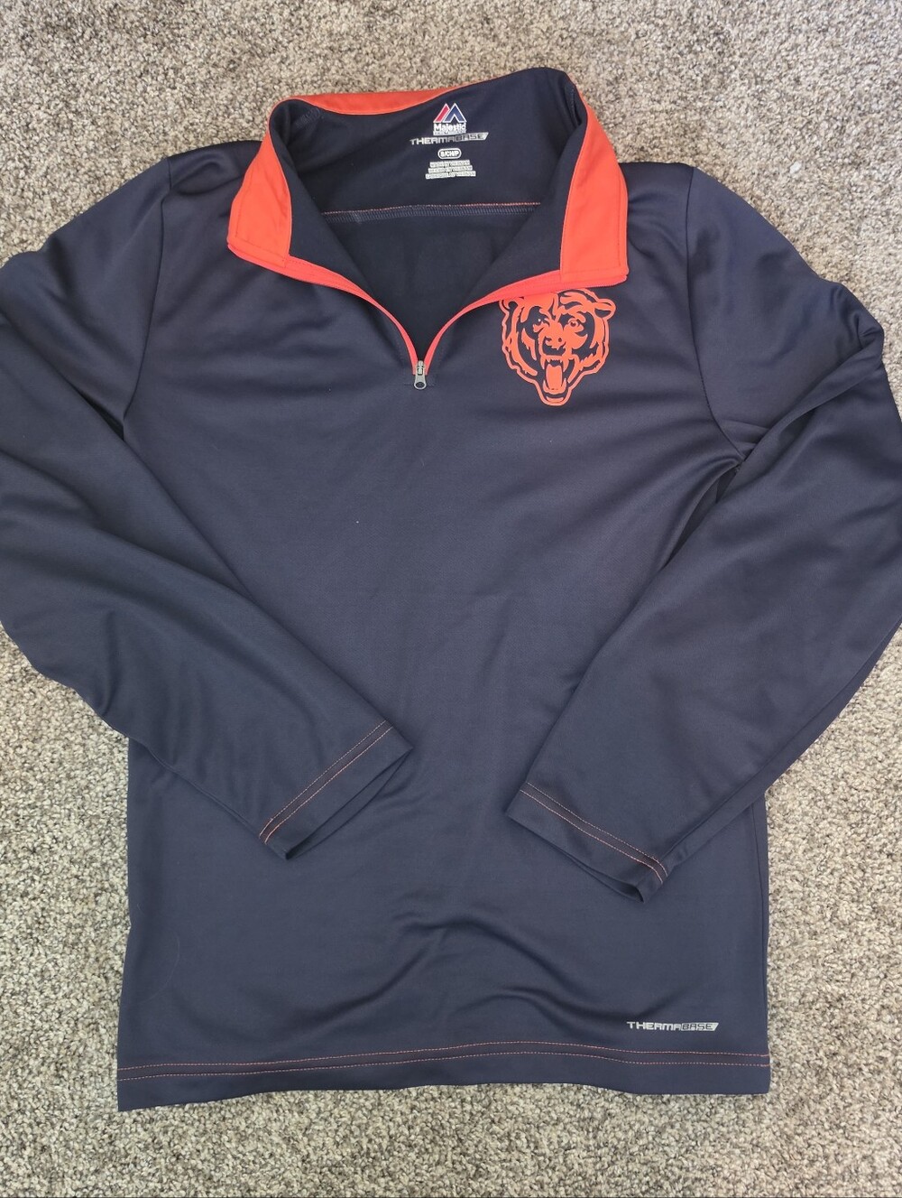 Majestic Athletic Chicago Bears Quarter Zip Thermabase Blue Long Sleeve Pullover